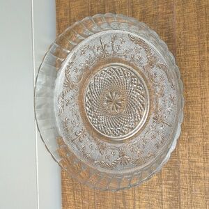 Vintage large Clear Pressed Glass Dish Fluer De Lis Deep Bowl